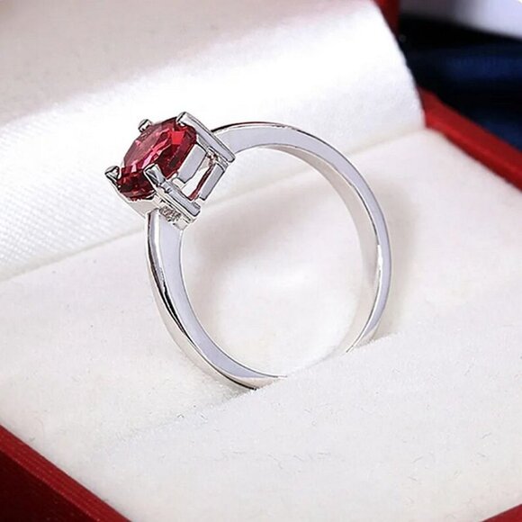 Cecilia Rose Womens Red Octagon Crystal Silver Ring Size 8 Gift Boxed - Picture 4 of 10